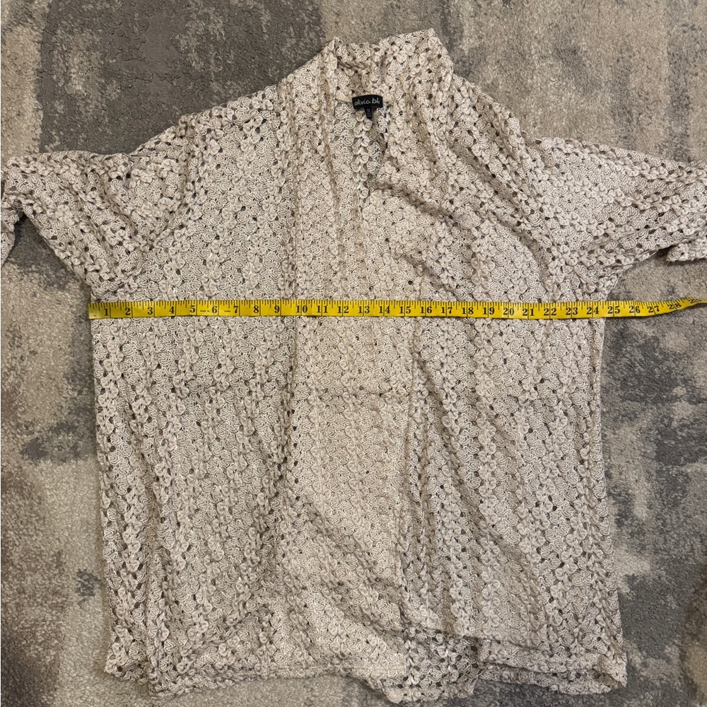 Olivia Blu Open Crochet Knit Cardigan Sweater - Cream - Picture 7 of 9